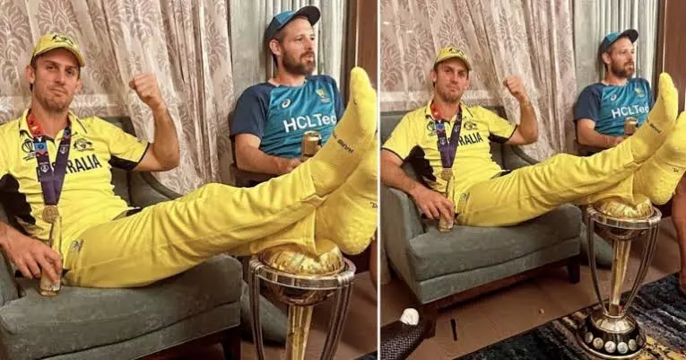 Mitchell Marsh Disrespecting World Cup 2023 Trophy(Pic Credit-Social Media)