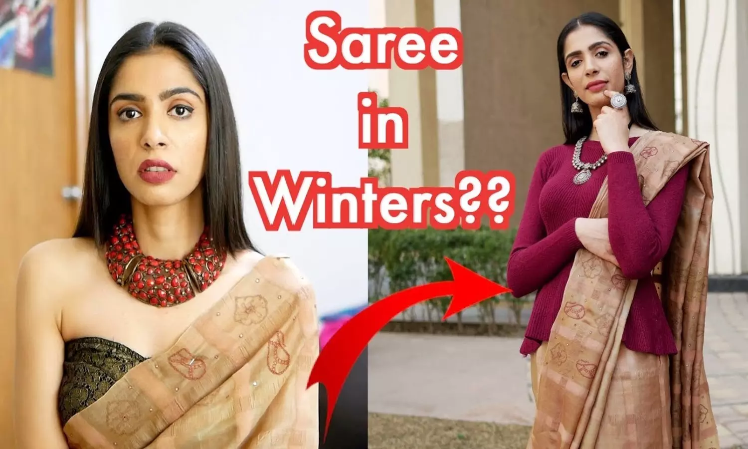 how to style saree with sweater