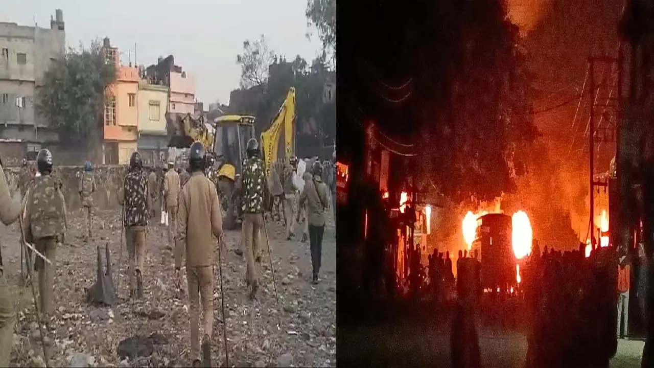 Bulldozer ran on illegal madrassa in Haldwani, miscreants surrounded the police station and burnt many vehicles in protest