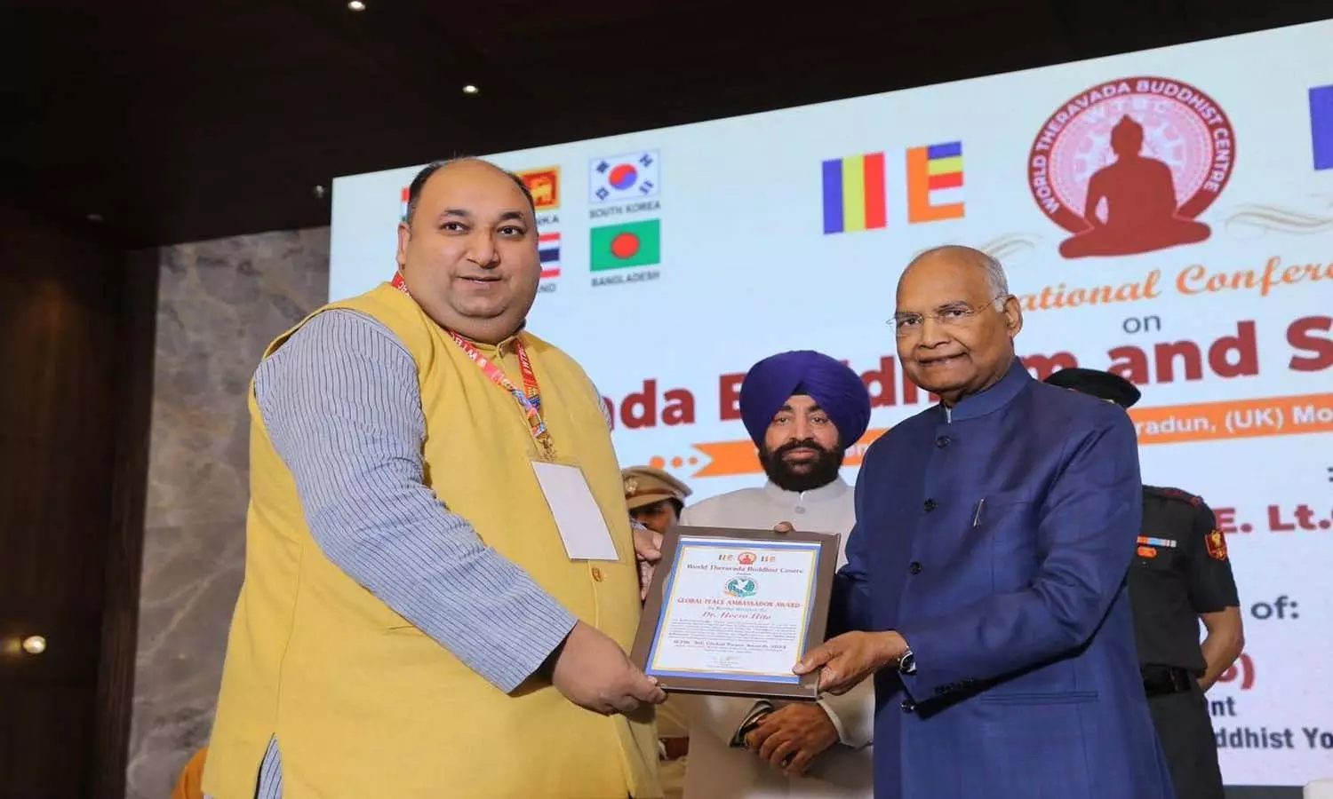 Former Excellency President Ramnath Kovind honored Dr. Hiro Hito with the Global Buddhist Ambassador Award