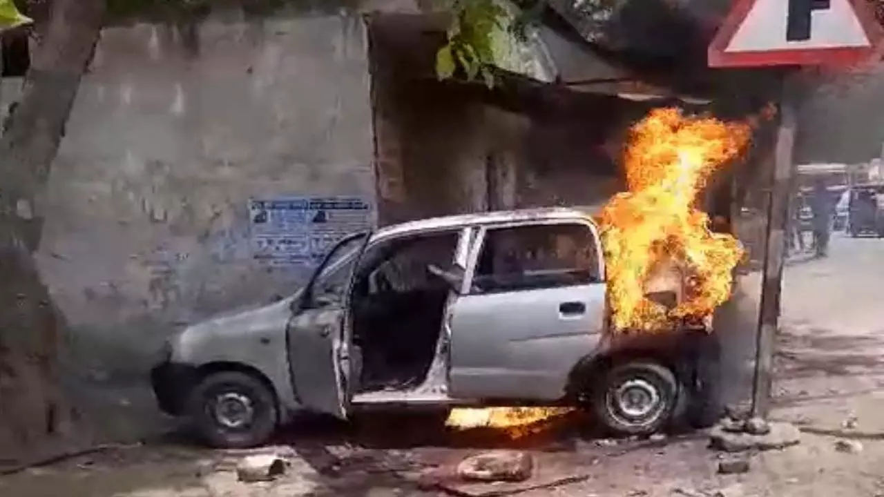 Car fire created panic, fire brigade personnel brought the fire under control