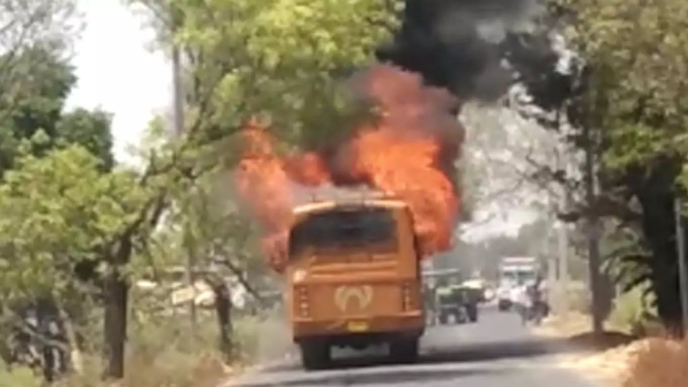 Bus caught fire, driver saved his life by jumping