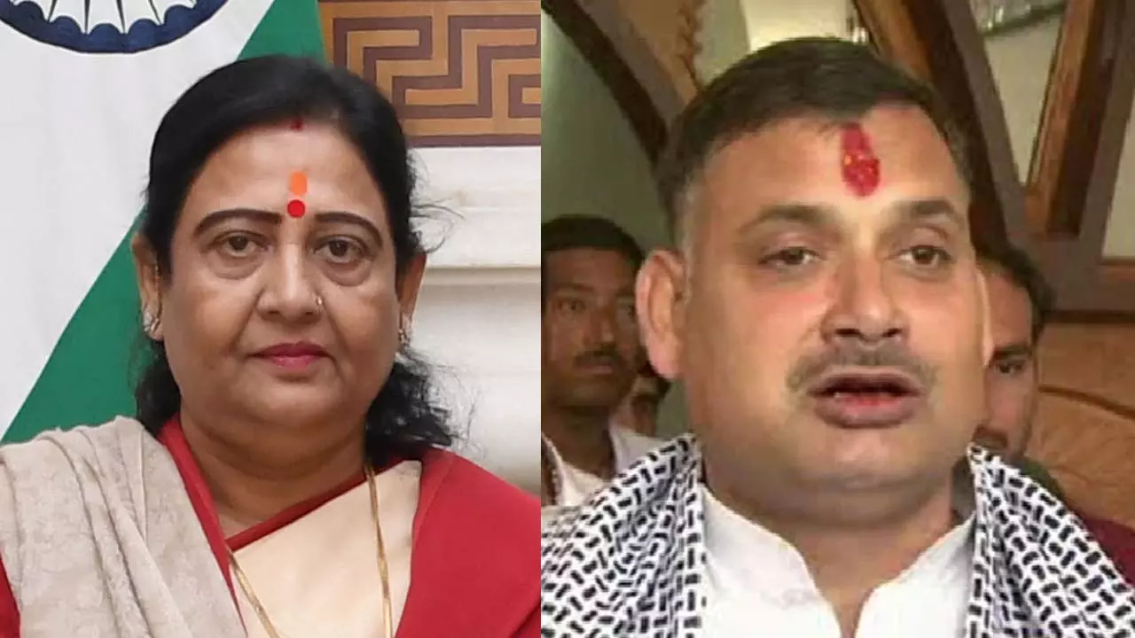 Outgoing MP Veena Devi and former MLA Vijay Kumar Shukla alias Munna Shukla