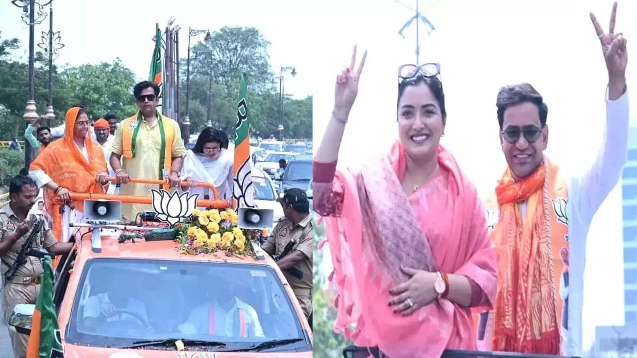 BJP candidate from Gorakhpur Lok Sabha seat Ravi Kishan Shukla did a road show with Nirahua