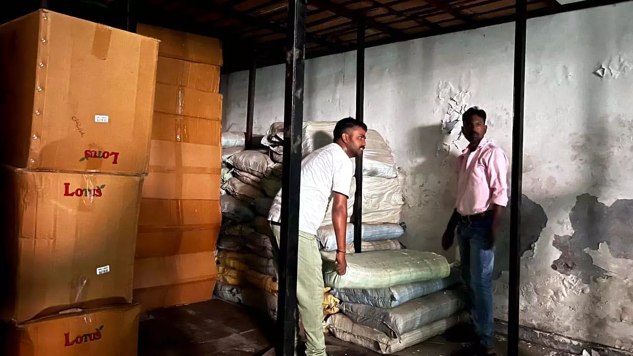 Enforcement department team raided the warehouse and caught banned polythene