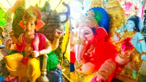 A glimpse of Lord Rams temple will be seen in the pandals along with Gajanan, crowd of people taking the idol is gathering