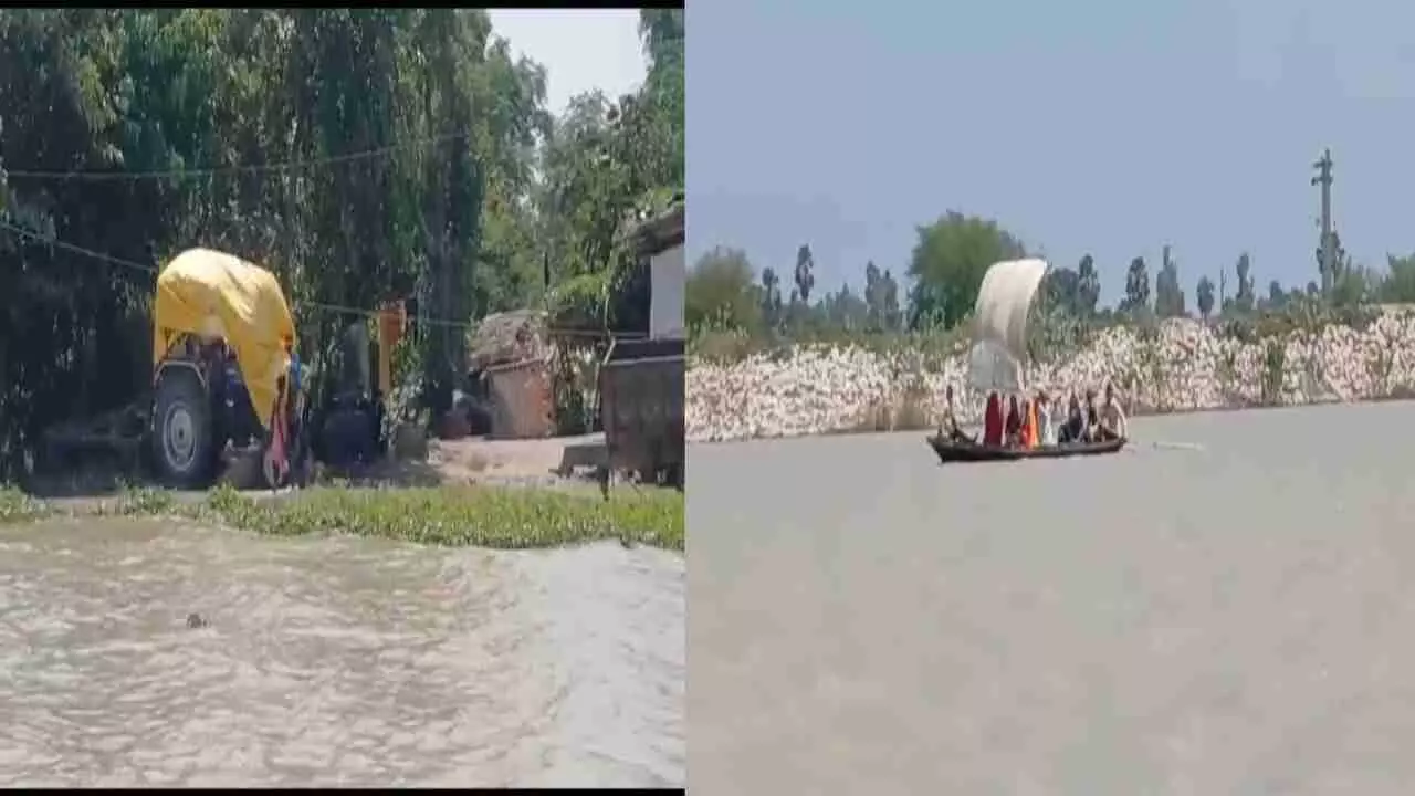 Ghaghra river flowing above the danger mark