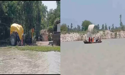 Ghaghra river flowing above the danger mark