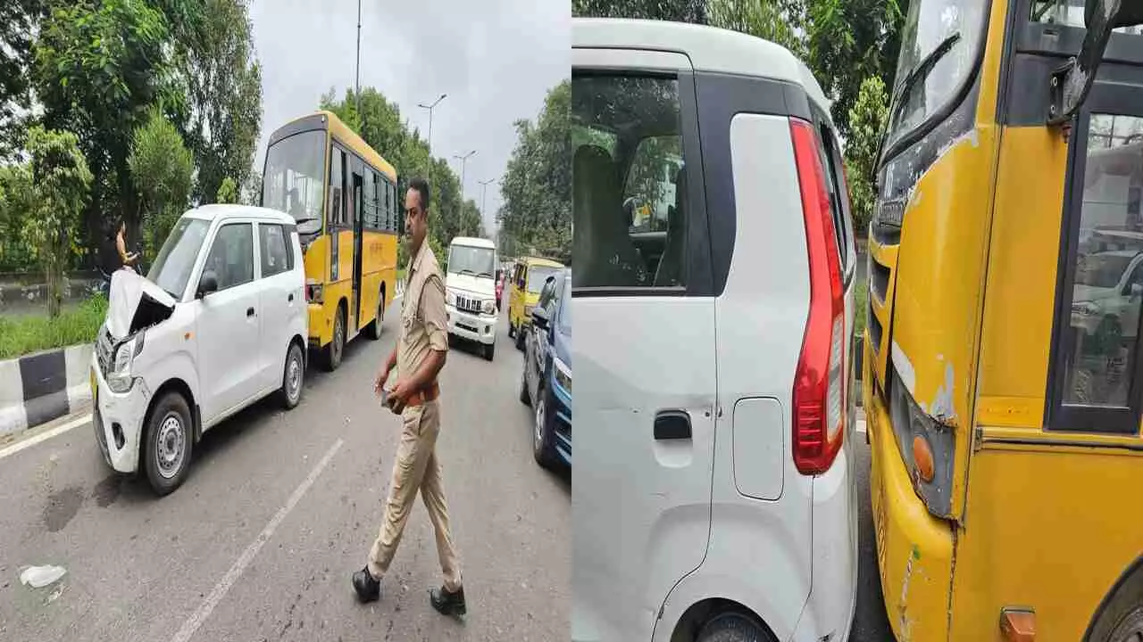 Car and school bus collided