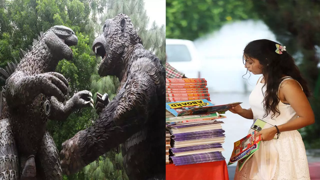 Book lovers reached the book fair in Lucknow, Jaineshwar Mishra Parks dinosaur became the center of attraction