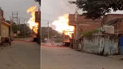 Fire broke out while refilling cylinder Huge fire, business was going on illegally Fire broke out while refilling cylinder Huge fire, business was going on illegally
