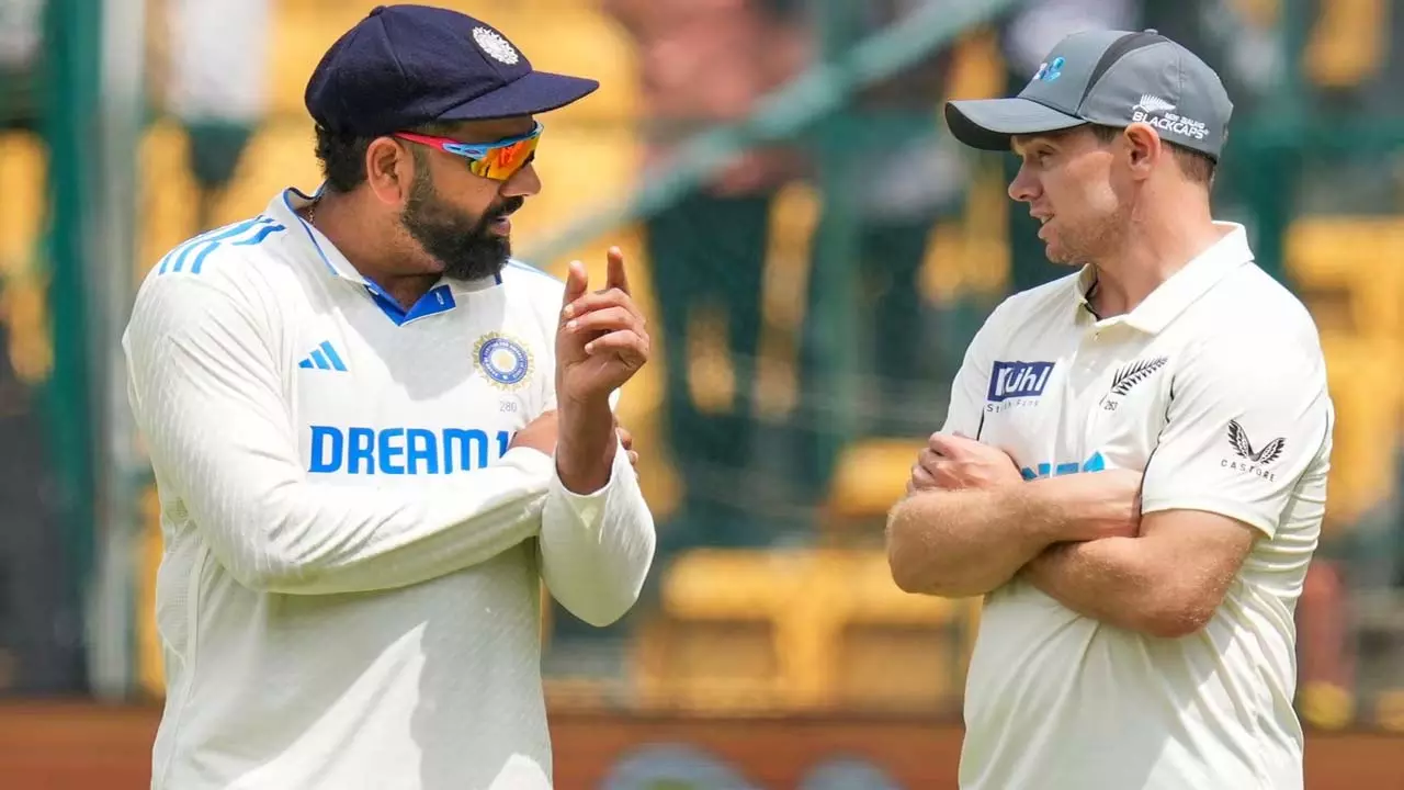 Team India captain Rohit Sharma and New Zealand captain Tom Latham discussing with each other