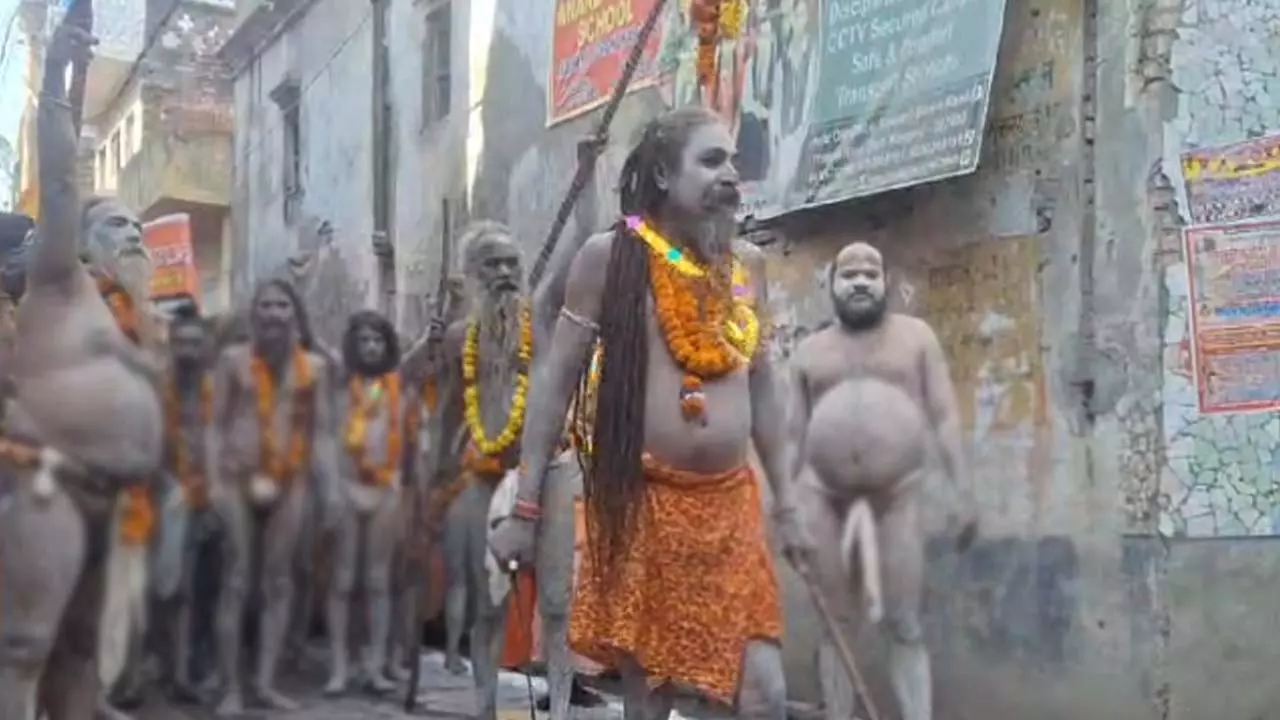 Naga sadhus take procession in Tirthanagari Soron, royal bath at the ghat of Maa Haripadi Ganga