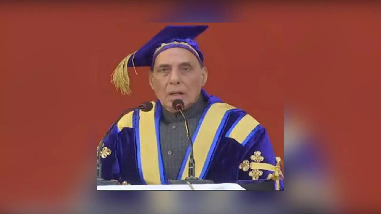 Union Defense Minister Rajnath Singh arrives at the convocation ceremony of IIMT University