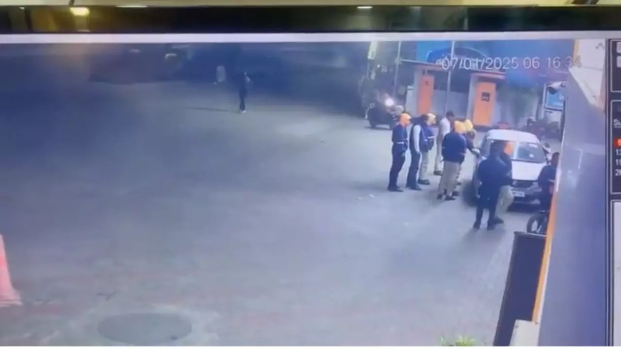 Lucknow CCTV Video Viral Drunk Driver Tries to Run Car Over Petrol Pump Employee