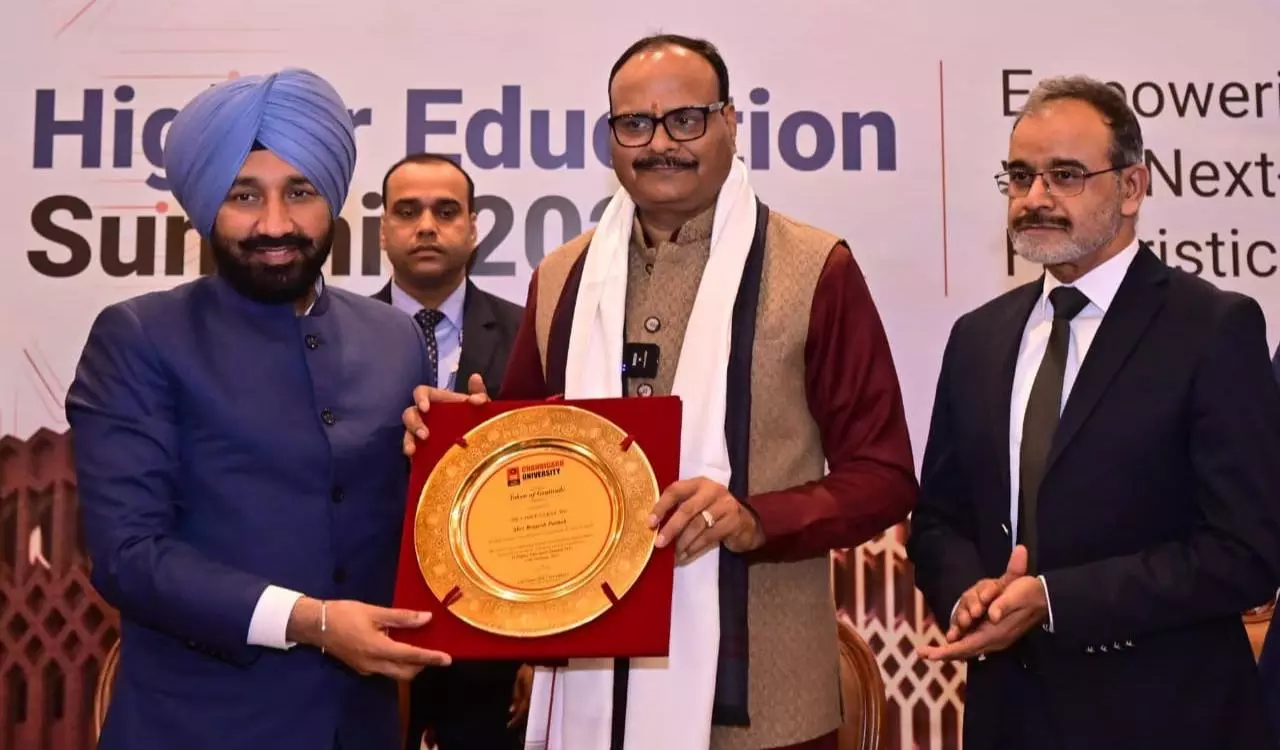 Lucknow News Today Deputy CM Brajesh Pathak arrives at Chandigarh University AI Higher Education Conference 2025