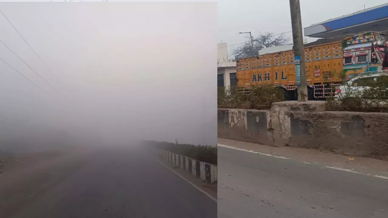 Etah Unique weather Dense fog half the city clear weather in other half