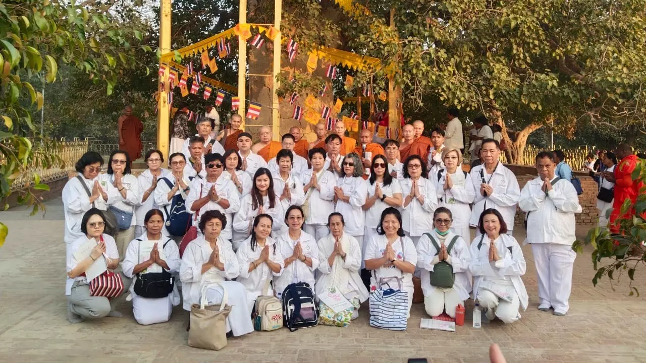 delegation of 60 devotees from Thailand reaches Buddhist Taposthali