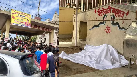 jaipur news tejaji statue vandalism angry locals protest police lathicharged