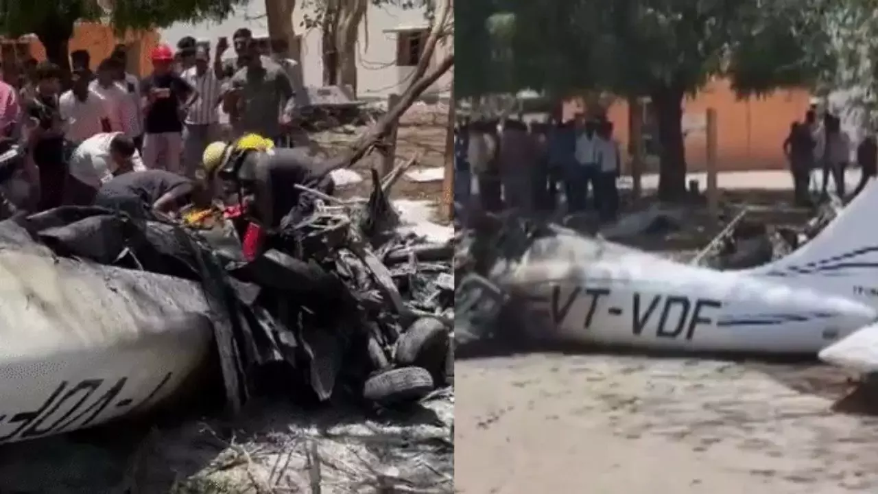Gujarat amreli training aircraft Crash video viral pilot death