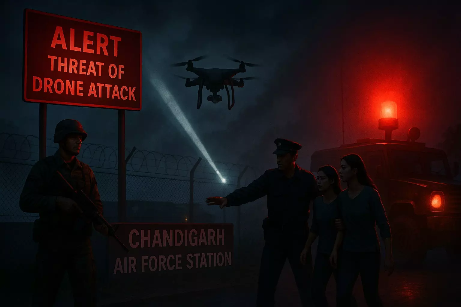 chandigarh air force station alert threat of drone attack siren warn