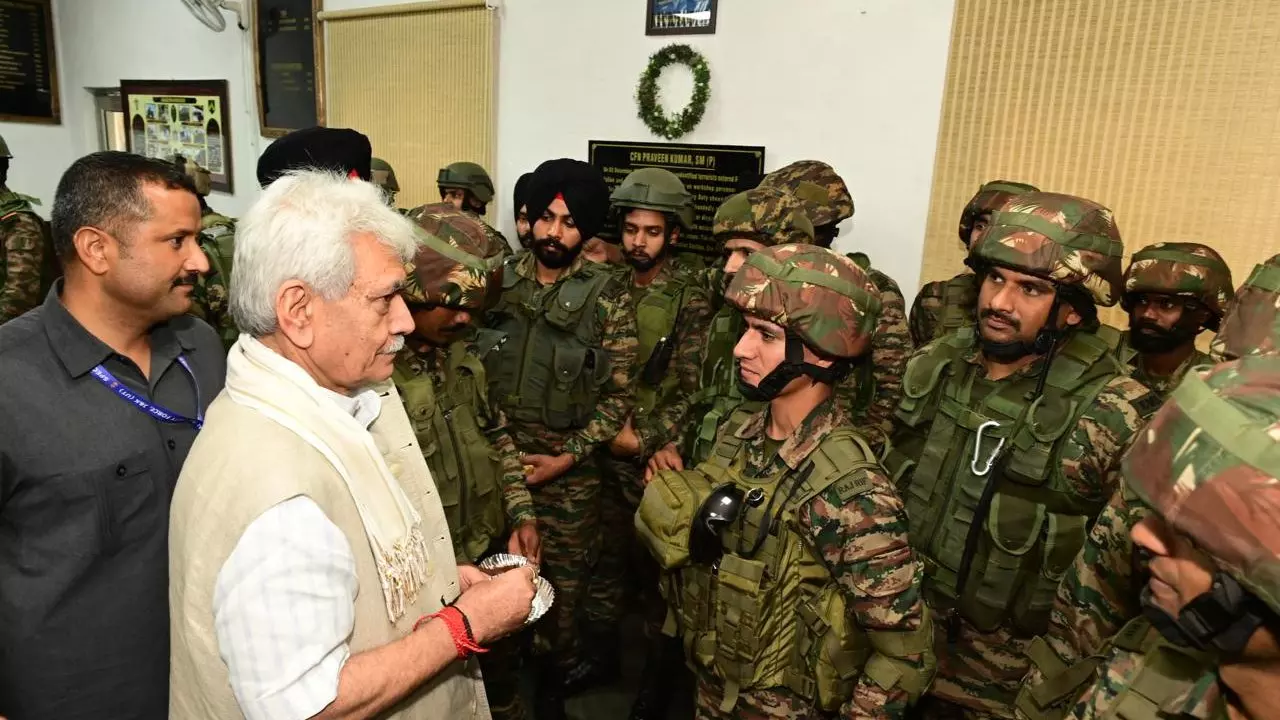 LG Manoj Sinha interacts with Soldiers