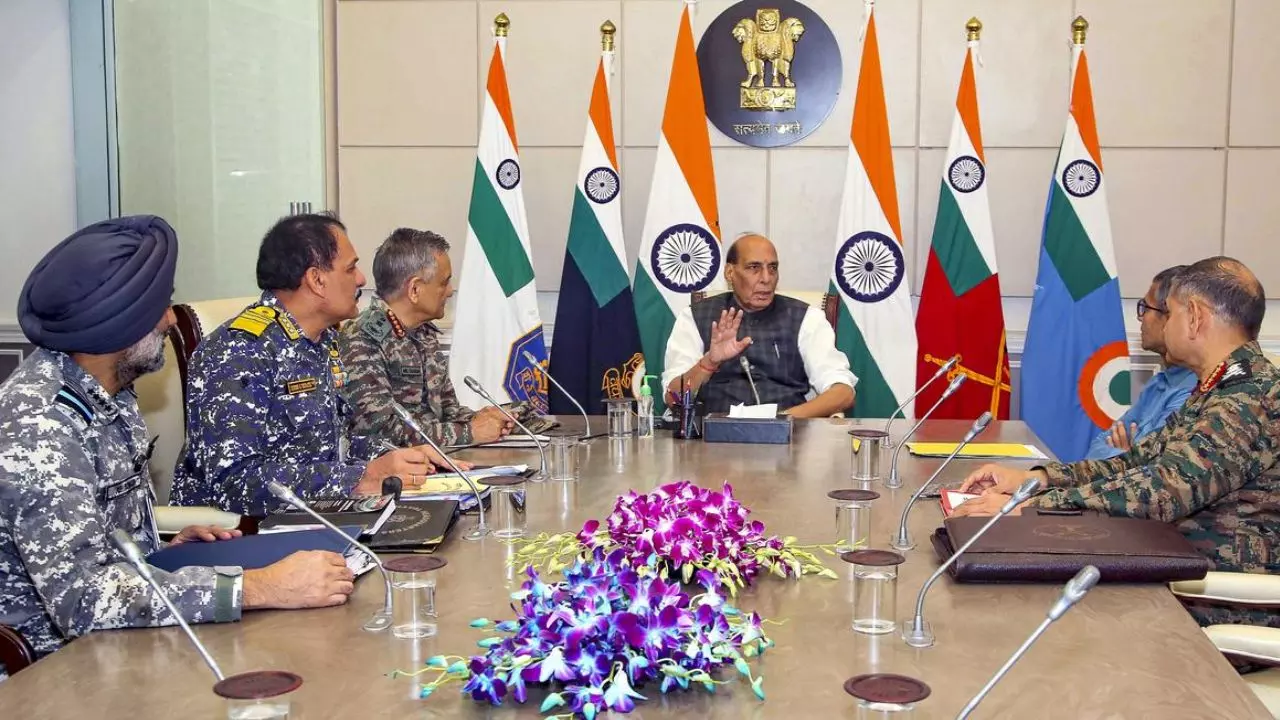 India Pakistan War Update Rajnath Singh Meeting with three army chiefs after Pakistan drone attack