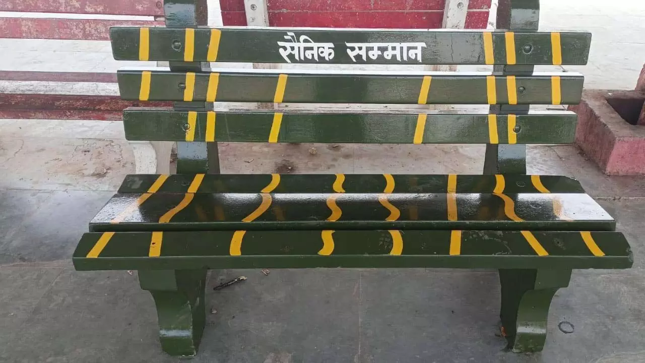 Benches reserved in honor of troops at Hardoi railway station in Hardoi