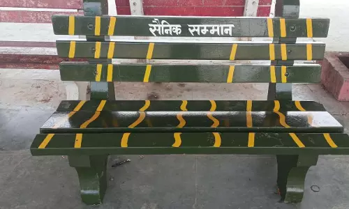 Benches reserved in honor of troops at Hardoi railway station in Hardoi