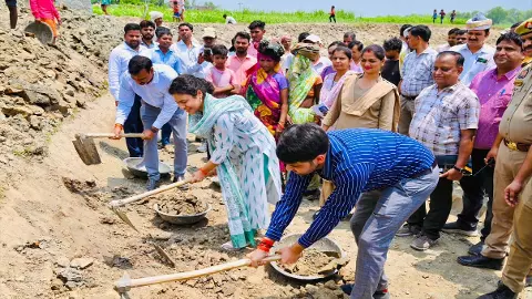 DM Durga Shakti Nagpal and CDO Abhishek Kumar work with MNREGA workers for water conservation DM Durga Shakti Nagpal and CDO Abhishek Kumar work with MNREGA workers for water conservation