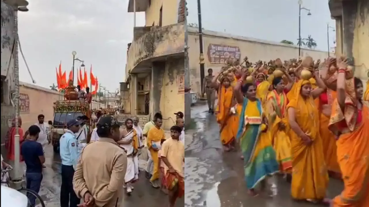Ayodhya News:अयोध्या में पीतवसना महिलाओं की श्रद्धापूर्ण जलकलश यात्रा से माहौल हुआ भक्तिमय