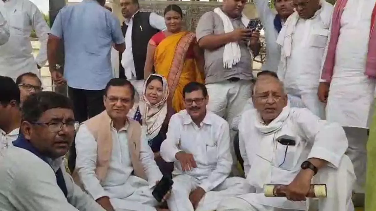 BSP former MP Dr Baliram protest against construction of yoga stage at Dr Ambedkar Park