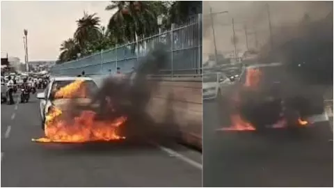 Lucknow news: गोमतीनगर में Burning Car से मचा हड़कंप, ड्राइवर ने कूदकर बचाई जान, शार्ट सर्किट की वजह आई सामने