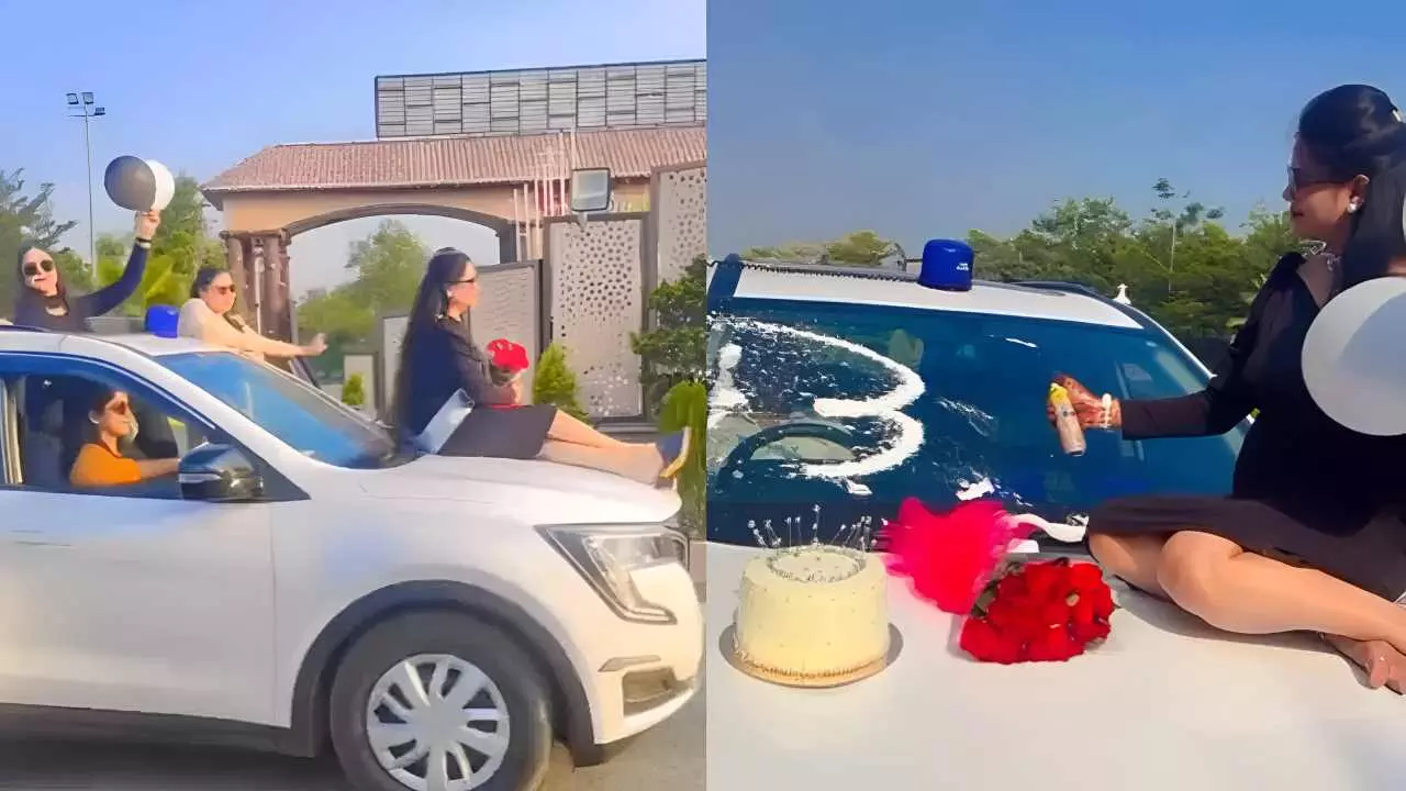 DSP की पत्नी की रंगबाजी! सरकारी गाड़ी पर रील बनाकर कटवाया बर्थडे केक, मचा बवाल