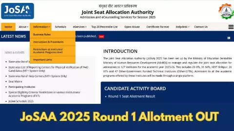 JoSAA Round-1 Seat Allotment 2025 Check Online