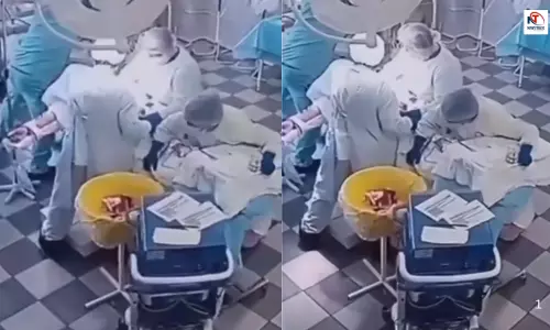 russia earthquake operation theatre shook but doctor did not abandon patient video viral