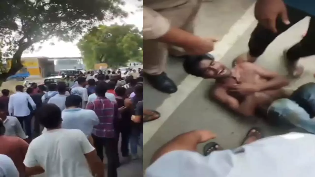 Crowd roars in Babugarh: Thief understands youth beaten in front of police, Video Viral