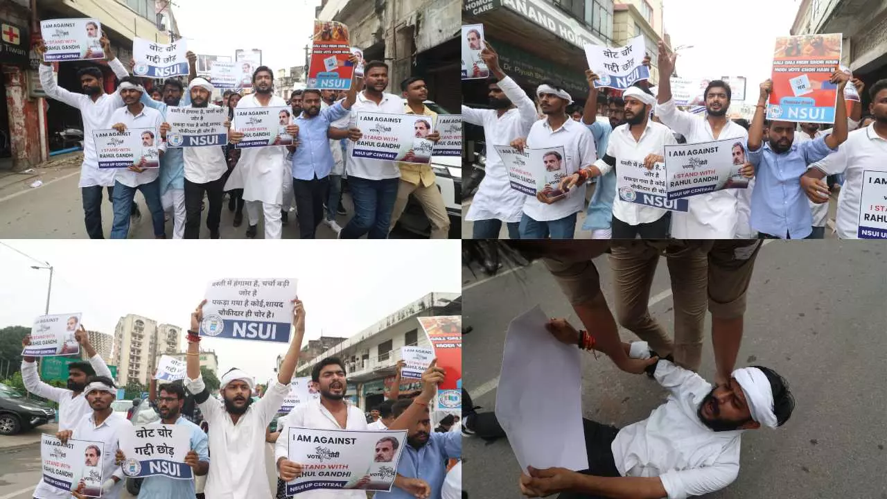 एनएसयूआई कार्यकर्ताओं ने निर्वाचन आयोग कार्यालय घेरा, पुलिस से झड़प, हिरासत में लिए गए