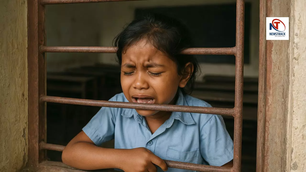 Girl head stuck in the window grille Odisha