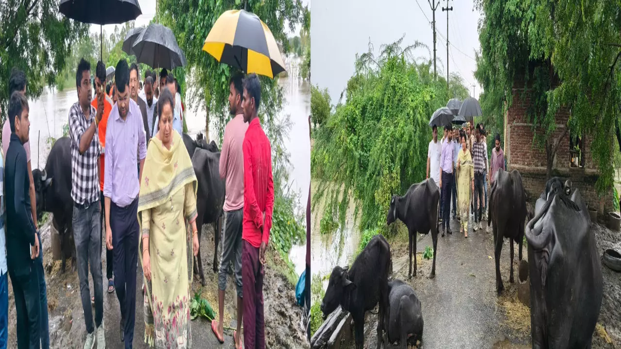 Aligarh News: मंडल आयुक्त संगीता सिंह ने बाढ़ग्रस्त ग्रामों का किया निरीक्षण, तैयारियों का लिया जायजा