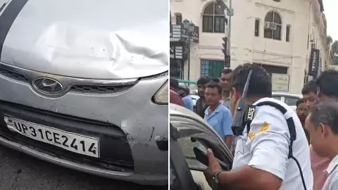 हजरतगंज में बेकाबू हुई कार! कई वाहनों को मारी टक्कर, बाल-बाल बचे लोग, ट्रैफिक पुलिस ने दबोचा चालक