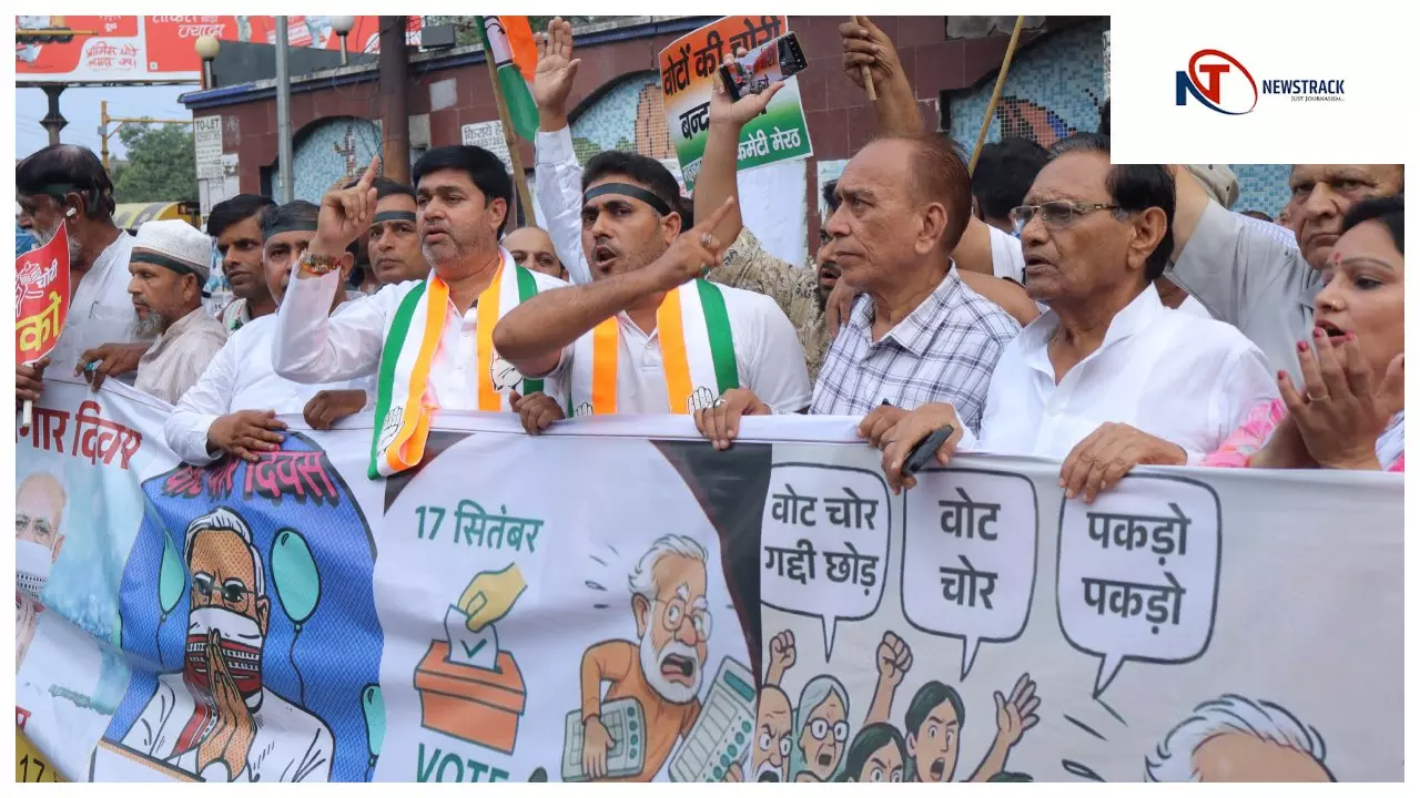 Meerut News: मेरठ में कांग्रेस का हल्ला बोल, वोट चोर-गद्दी छोड़ के नारों से गूंजा बच्चा पार्क