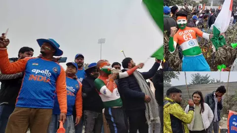 इकाना स्टेडियम में देशभक्ति के रंग में रंगे फैंस, मैच से पहले उमड़ा जनसैलाब इकाना स्टेडियम में देशभक्ति के रंग में रंगे फैंस, मैच से पहले उमड़ा जनसैलाब