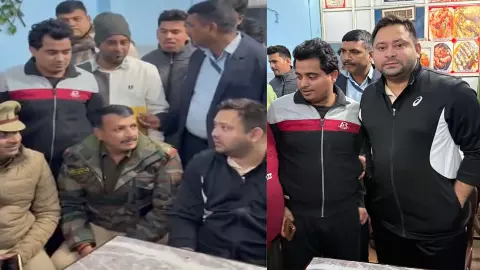 Tejaswi Yadav, crowd of people standing there to take selfies