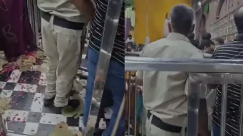बांके बिहारी मंदिर में जूते पहनकर घुसा पुलिसकर्मी, श्रद्धालुओं में आक्रोश