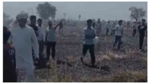 Mathura News : मथुरा में बिजली से लगी आग, सैकड़ों बीघा गेहूं की फसल जलकर राख