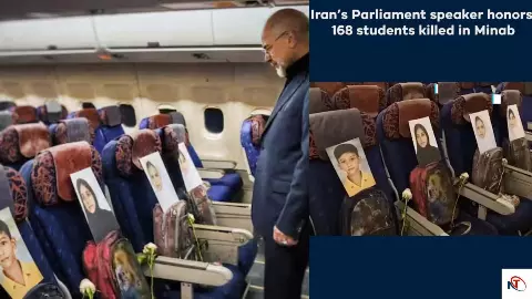 Iran flight tribute with blood-stained shoes and school bags placed on seats for 168 children victims