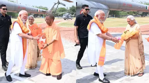 वाराणसी पहुंचे PM मोदी! हर-हर महादेव के जयकारे से गूंज उठा एयरपोर्ट, राज्यपाल और योगी ने की अगवानी