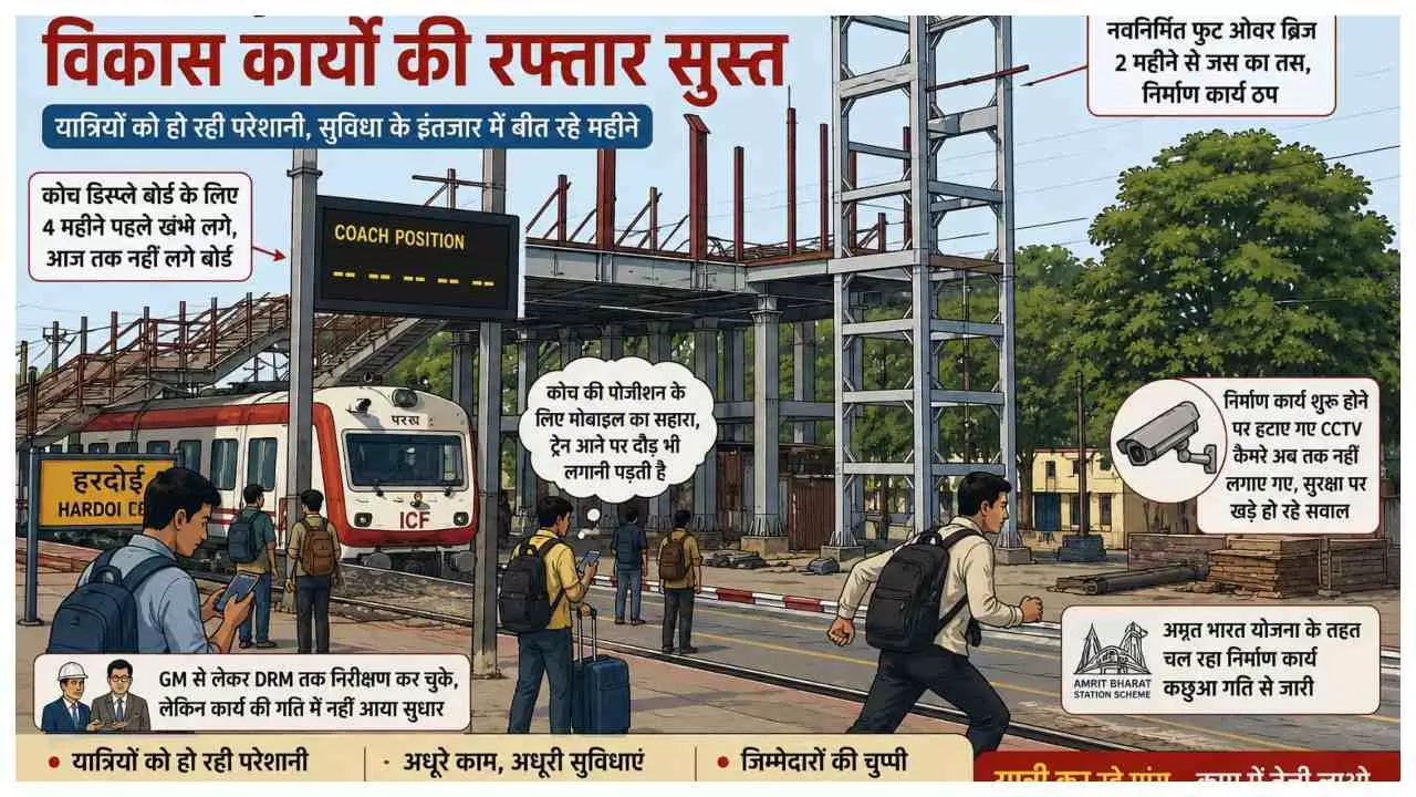 Hardoi News: कोच डिस्प्ले से लेकर फुट ओवर ब्रिज तक अधूरे, रेलवे स्टेशन पर बढ़ीं दिक्कतें Hardoi News: कोच डिस्प्ले से लेकर फुट ओवर ब्रिज तक अधूरे, रेलवे स्टेशन पर बढ़ीं दिक्कतें