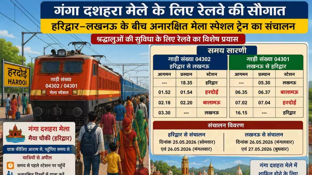 Hardoi News: गंगा दशहरा मेले के लिए रेलवे का बड़ा फैसला, हरदोई-बालामऊ होकर चलेगी स्पेशल ट्रेन